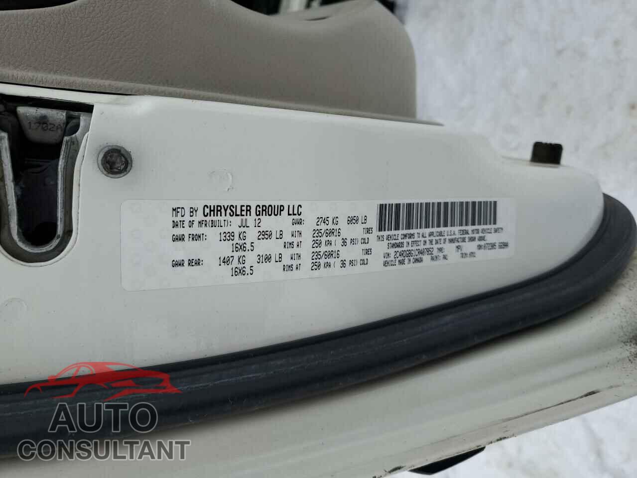 DODGE CARAVAN 2012 - 2C4RDGBG1CR407852