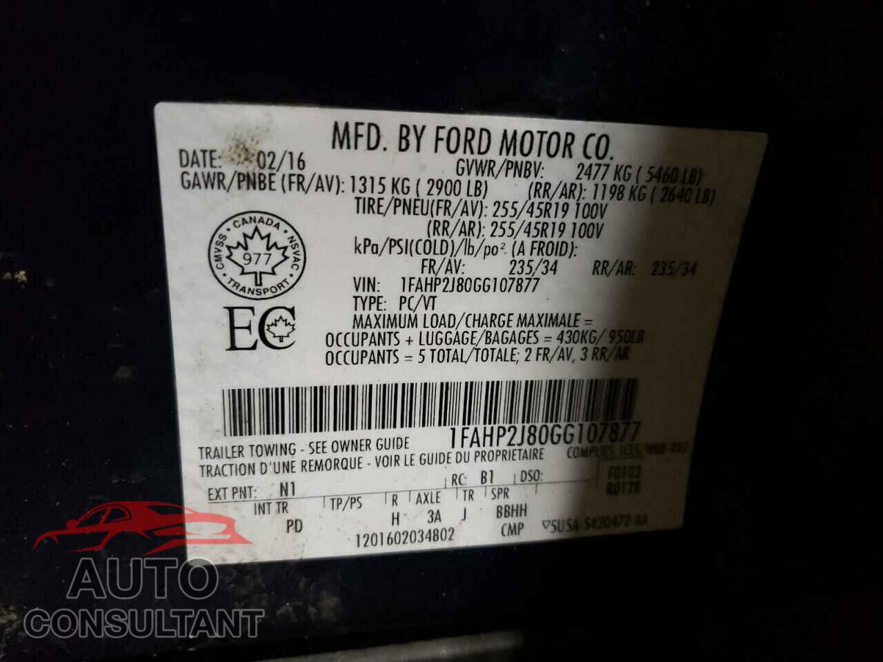 FORD TAURUS 2016 - 1FAHP2J80GG107877