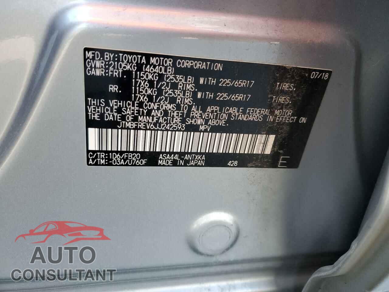 TOYOTA RAV4 2018 - JTMBFREV6JJ242593