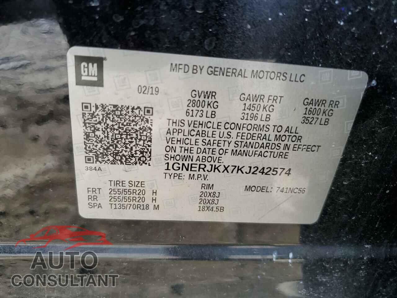 CHEVROLET TRAVERSE 2019 - 1GNERJKX7KJ242574