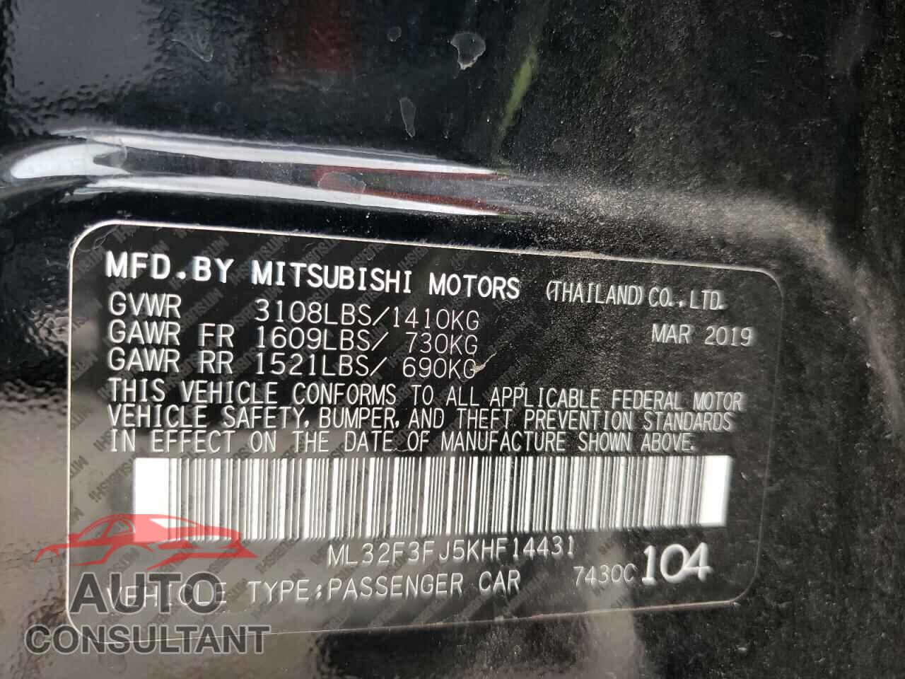 MITSUBISHI MIRAGE 2019 - ML32F3FJ5KHF14431