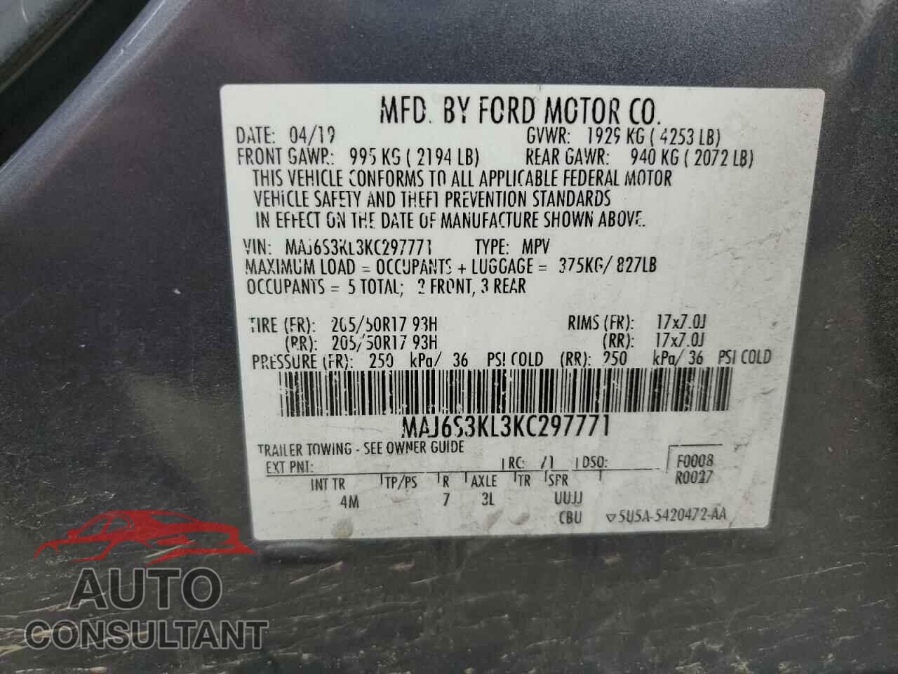 FORD ECOSPORT 2019 - MAJ6S3KL3KC297771
