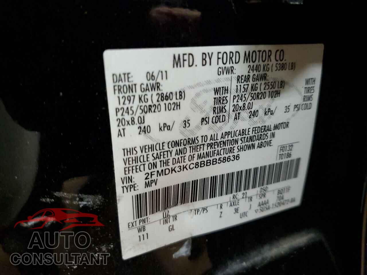 FORD EDGE 2011 - 2FMDK3KC8BBB58636