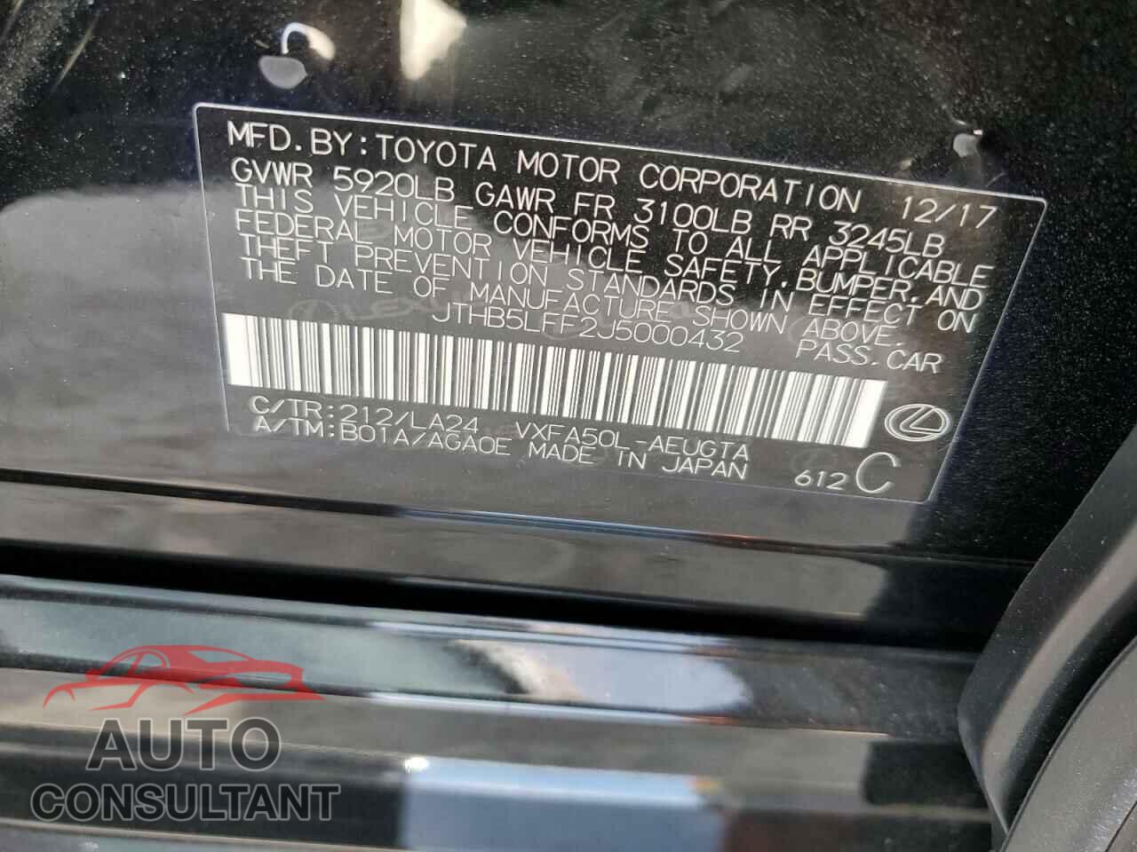 LEXUS LS500 2018 - JTHB5LFF2J5000432