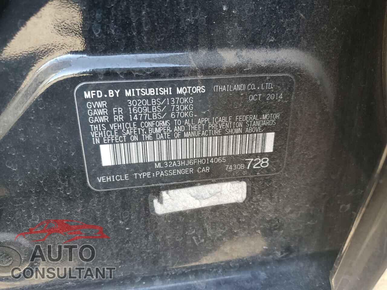 MITSUBISHI MIRAGE 2015 - ML32A3HJ6FH014065