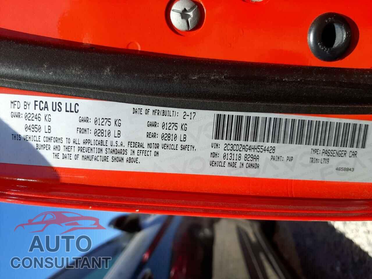 DODGE CHALLENGER 2017 - 2C3CDZAG4HH554428