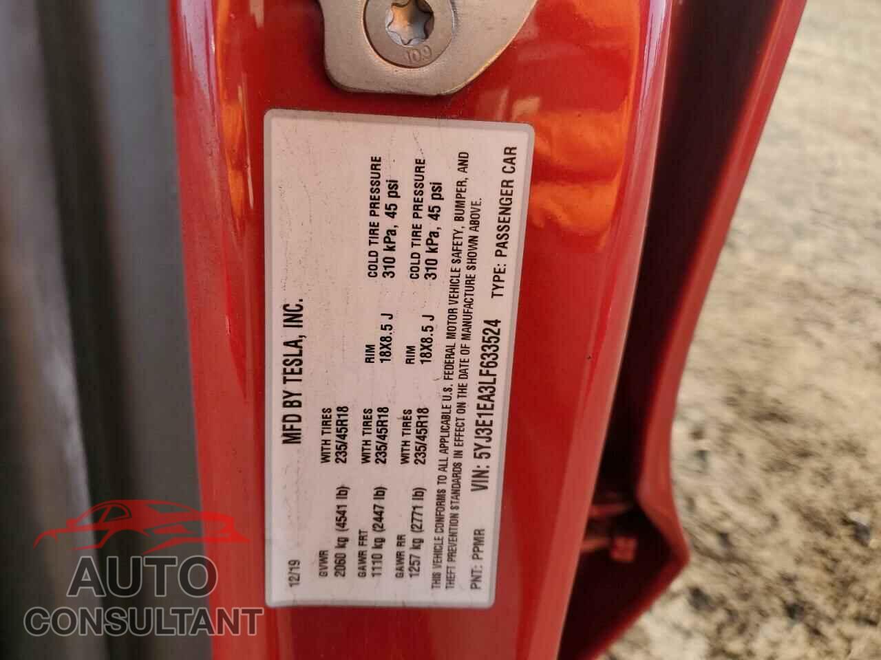 TESLA MODEL 3 2020 - 5YJ3E1EA3LF633524
