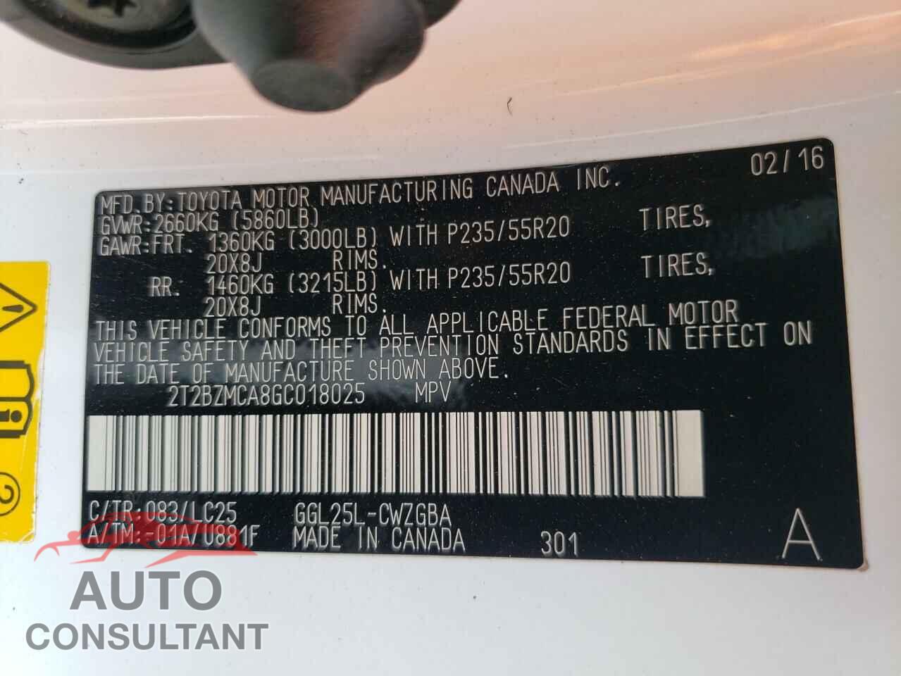 LEXUS RX350 2016 - 2T2BZMCA8GC018025