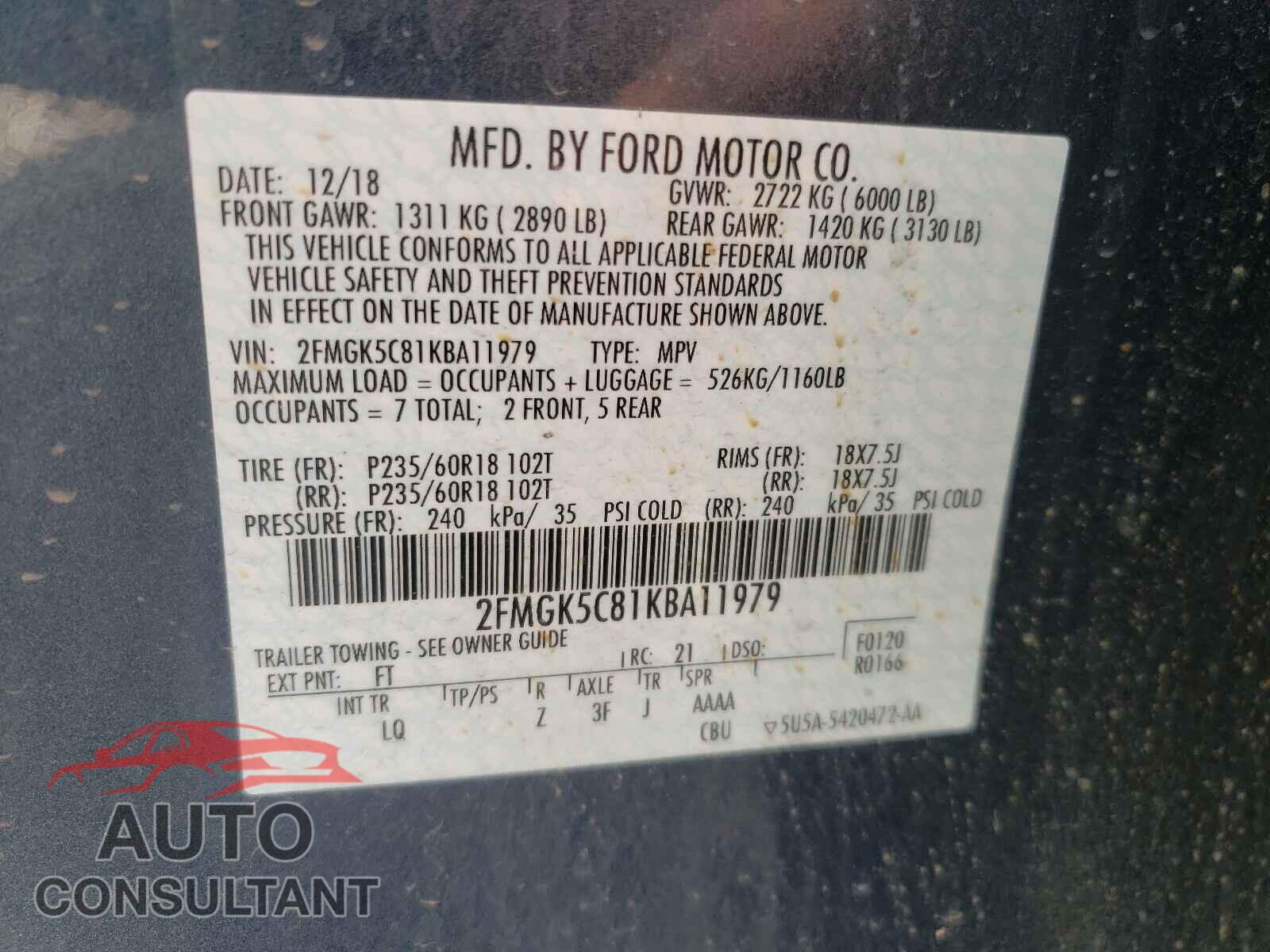 FORD FLEX 2019 - 2FMGK5C81KBA11979