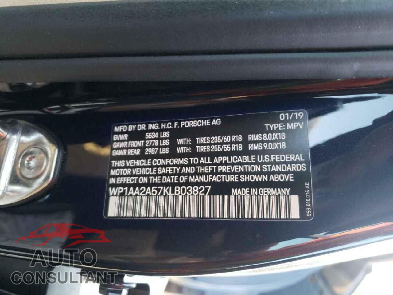 PORSCHE MACAN 2019 - WP1AA2A57KLB03827