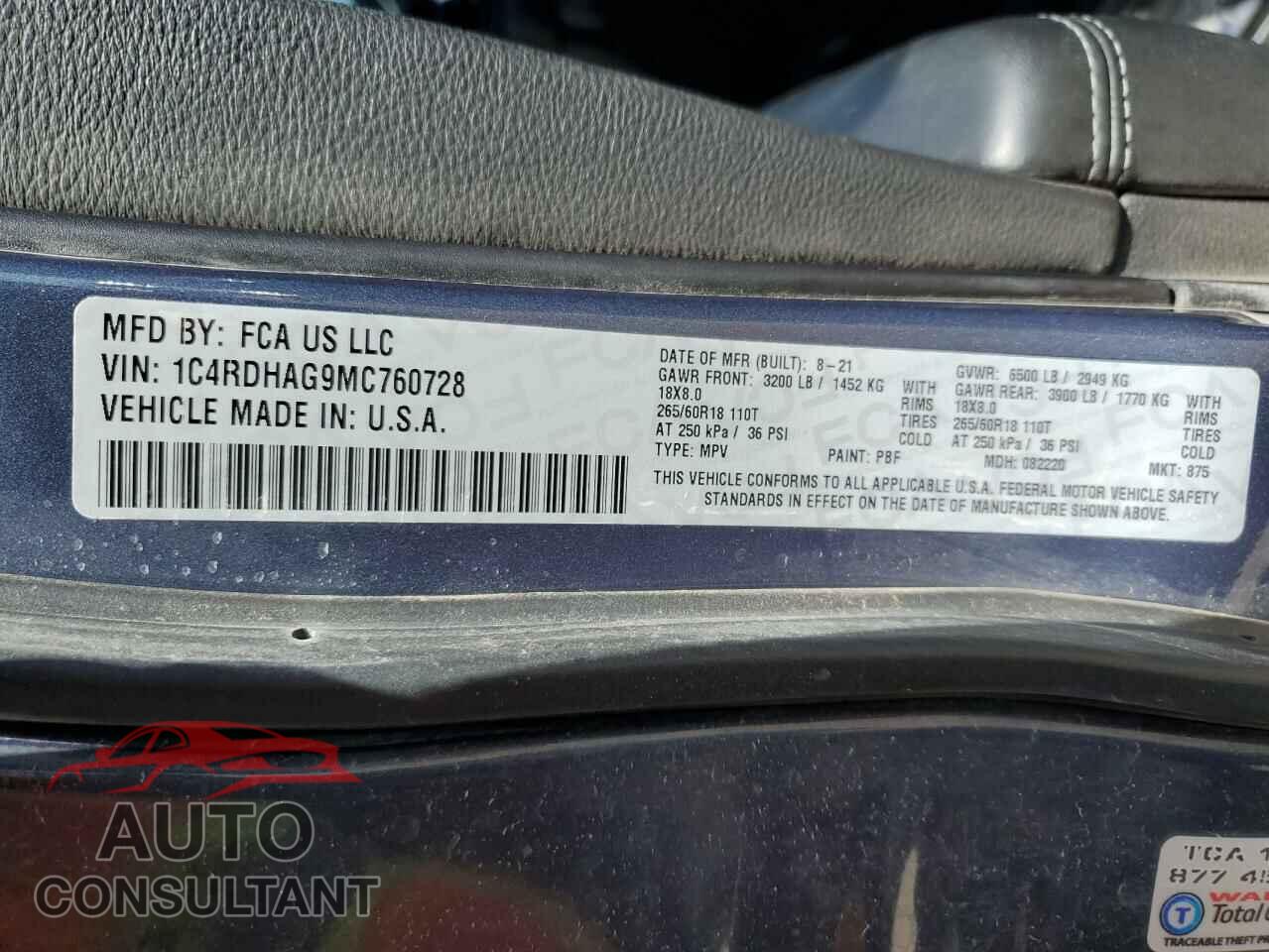 DODGE DURANGO 2021 - 1C4RDHAG9MC760728