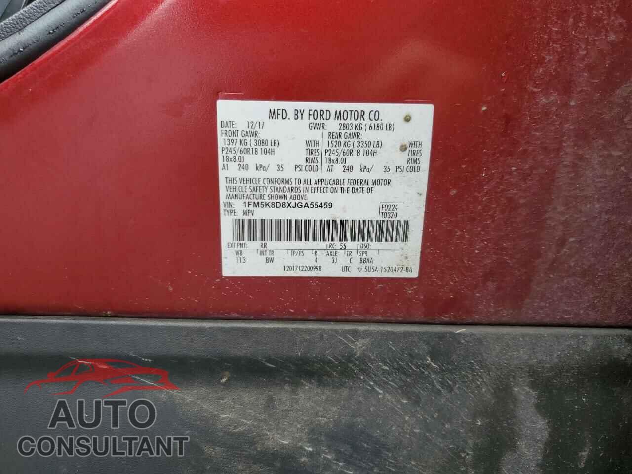 FORD EXPLORER 2018 - 1FM5K8D8XJGA55459