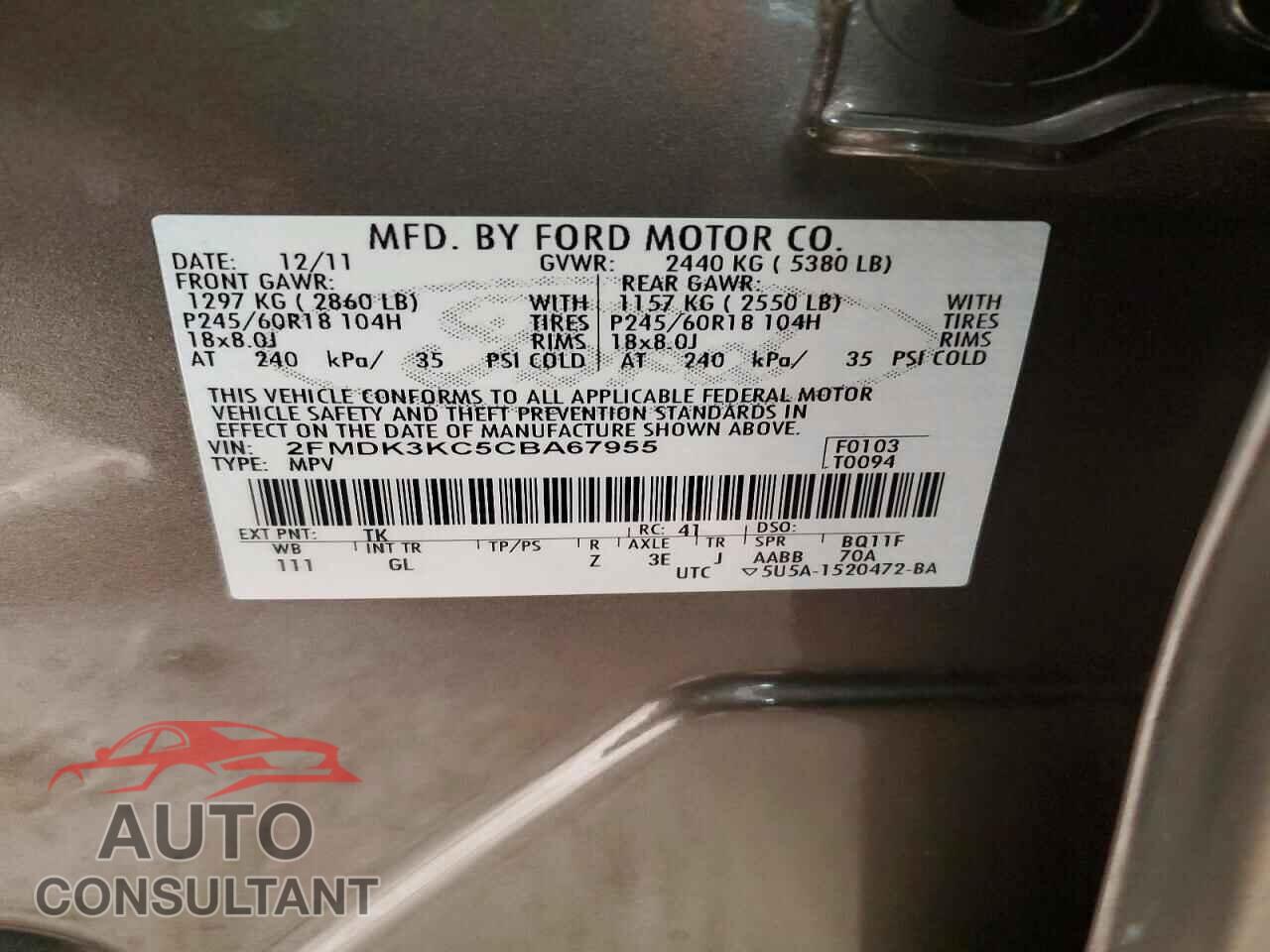 FORD EDGE 2012 - 2FMDK3KC5CBA67955