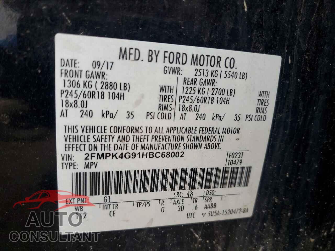 FORD EDGE 2017 - 2FMPK4G91HBC68002