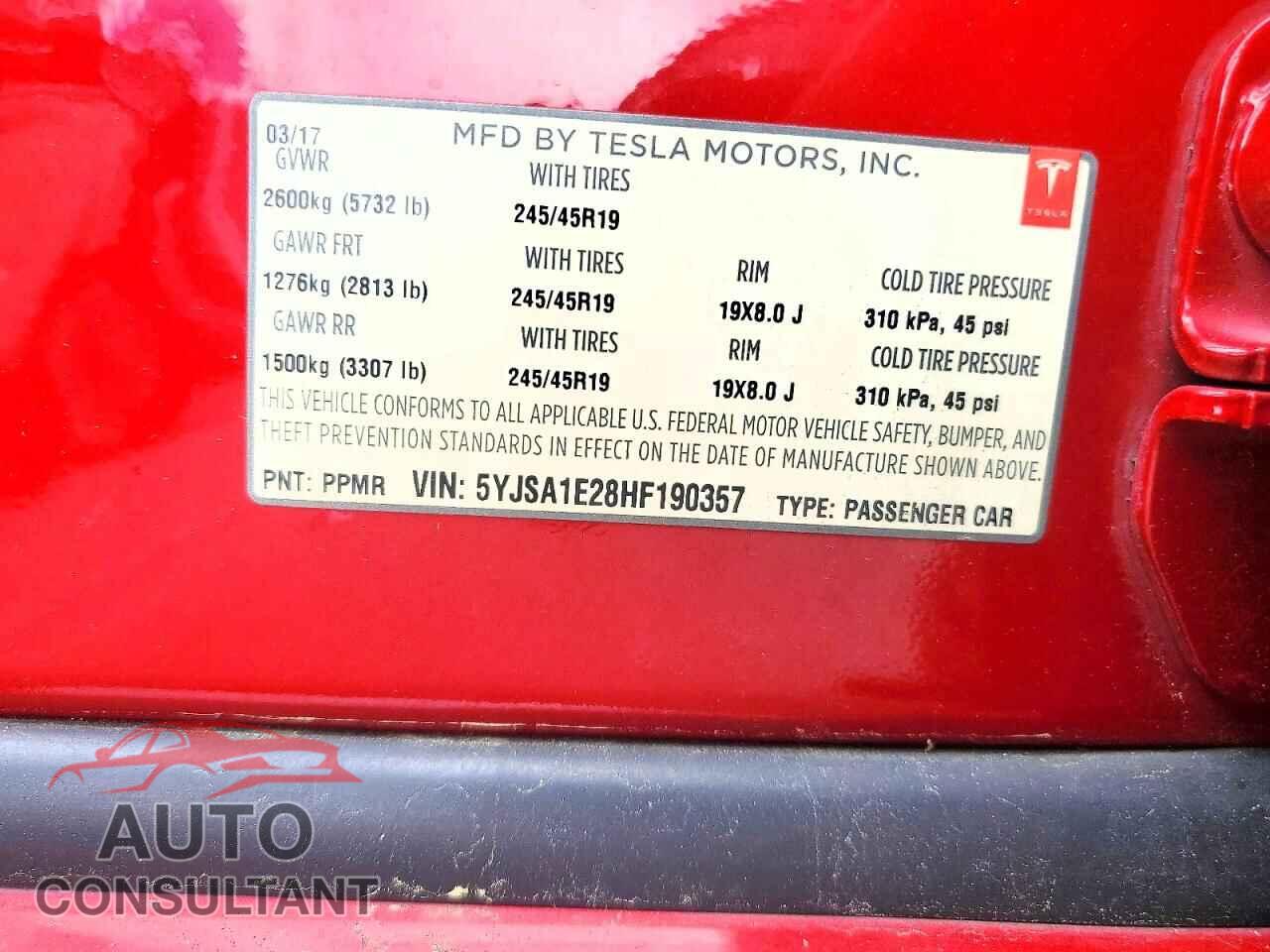 TESLA MODEL S 2017 - 5YJSA1E28HF190357