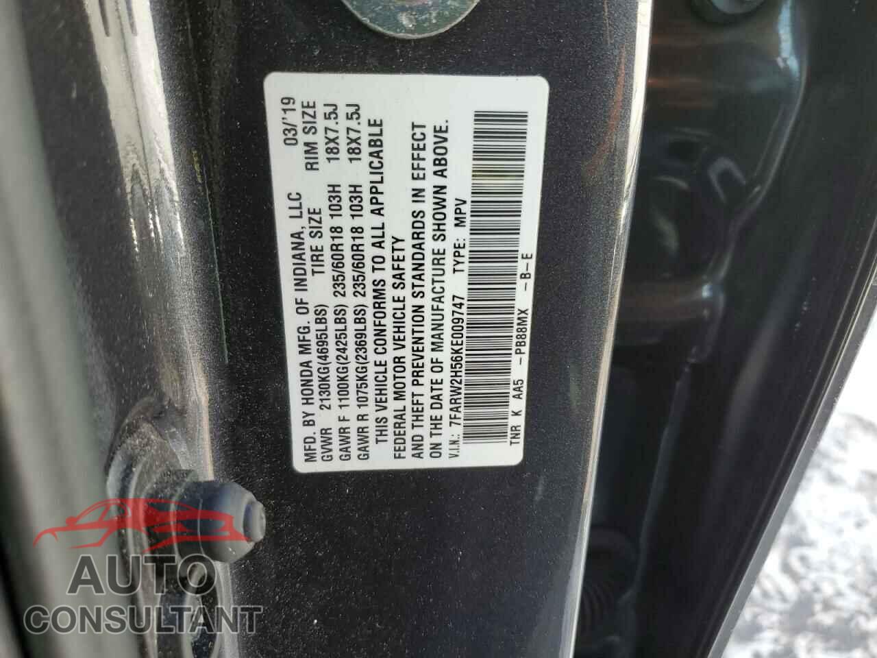 HONDA CRV 2019 - 7FARW2H56KE009747