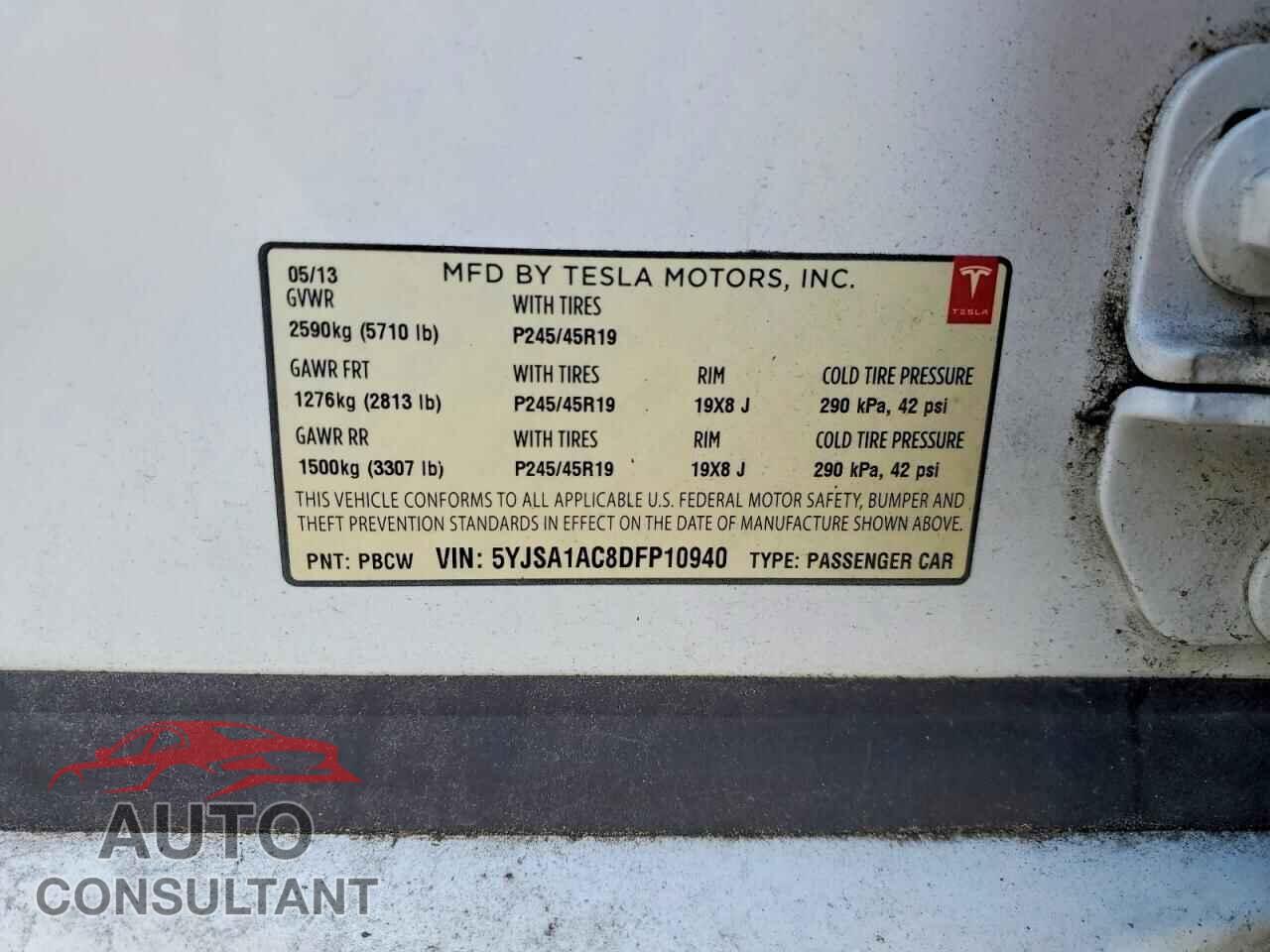 TESLA MODEL S 2013 - 5YJSA1AC8DFP10940