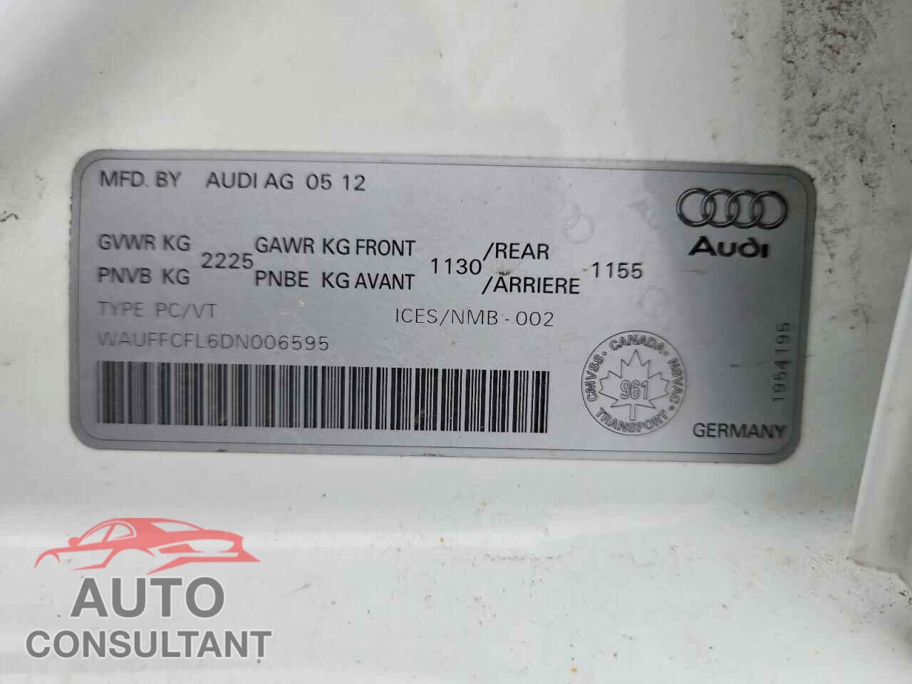AUDI A4 2013 - WAUFFCFL6DN006595