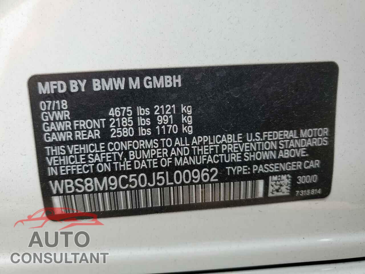 BMW M3 2018 - WBS8M9C50J5L00962