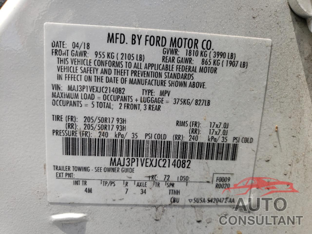 FORD ALL OTHER 2018 - MAJ3P1VEXJC214082