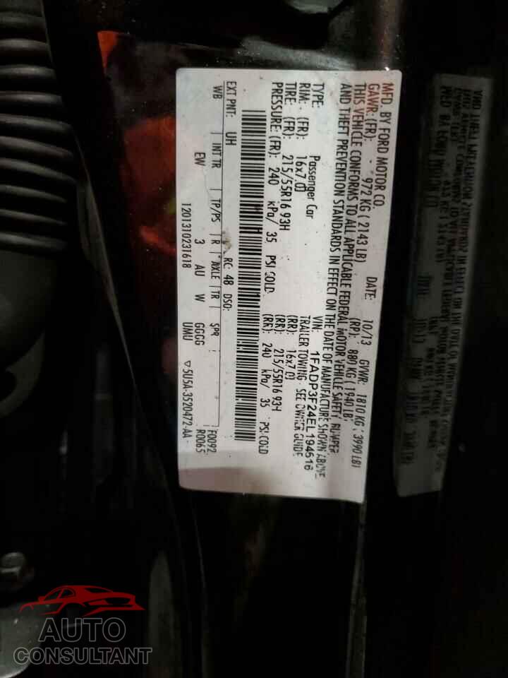 FORD FOCUS 2014 - 1FADP3F24EL194616