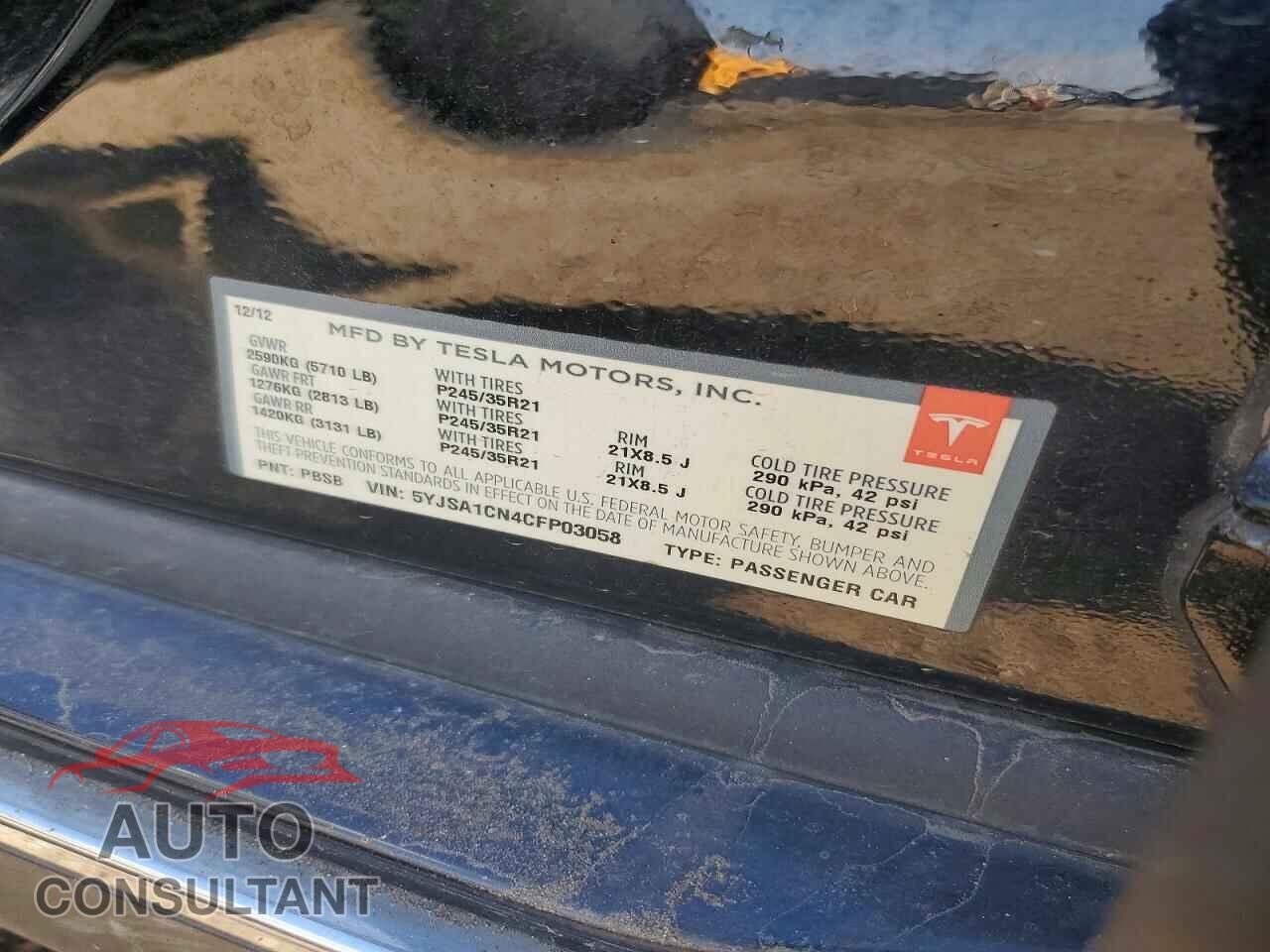 TESLA MODEL S 2012 - 5YJSA1CN4CFP03058