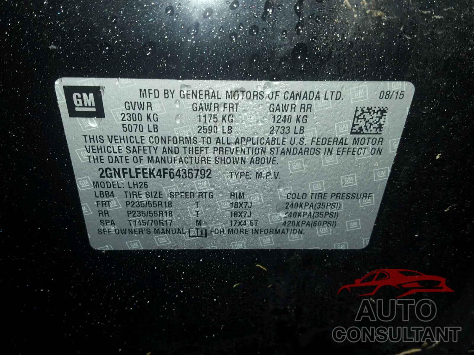 CHEVROLET EQUINOX LT 2015 - 2GNFLFEK4F6436792