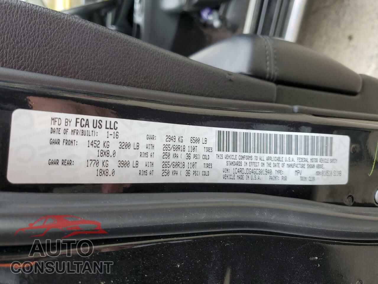DODGE DURANGO 2016 - 1C4RDJDG4GC301940