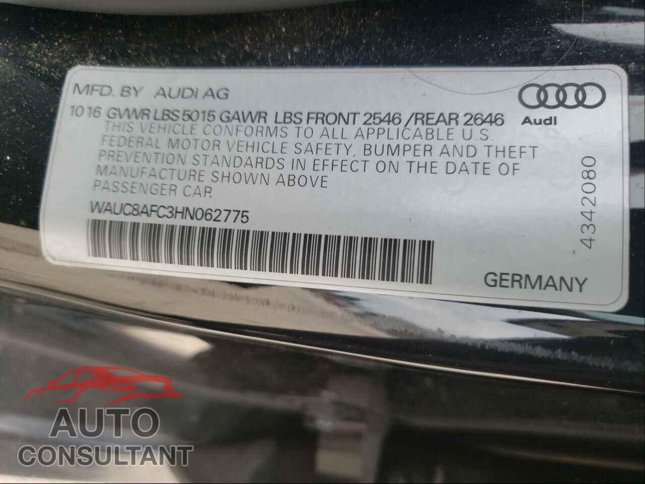 AUDI A6 2017 - WAUC8AFC3HN062775