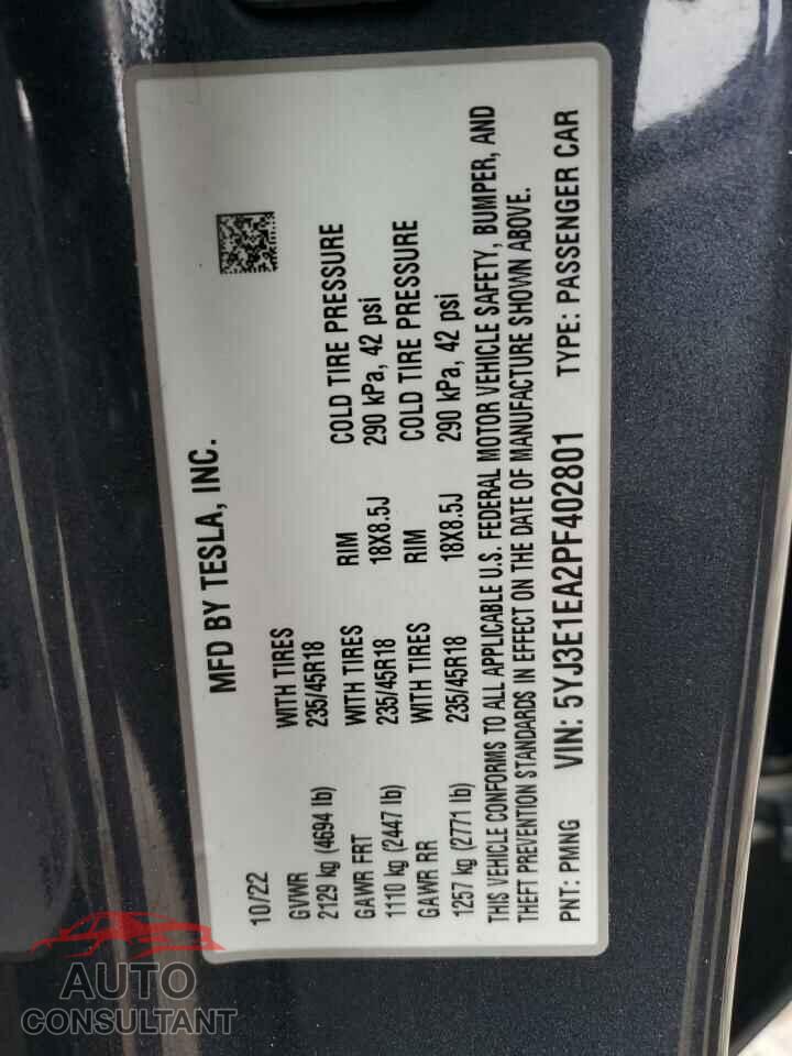 TESLA MODEL 3 2023 - 5YJ3E1EA2PF402801