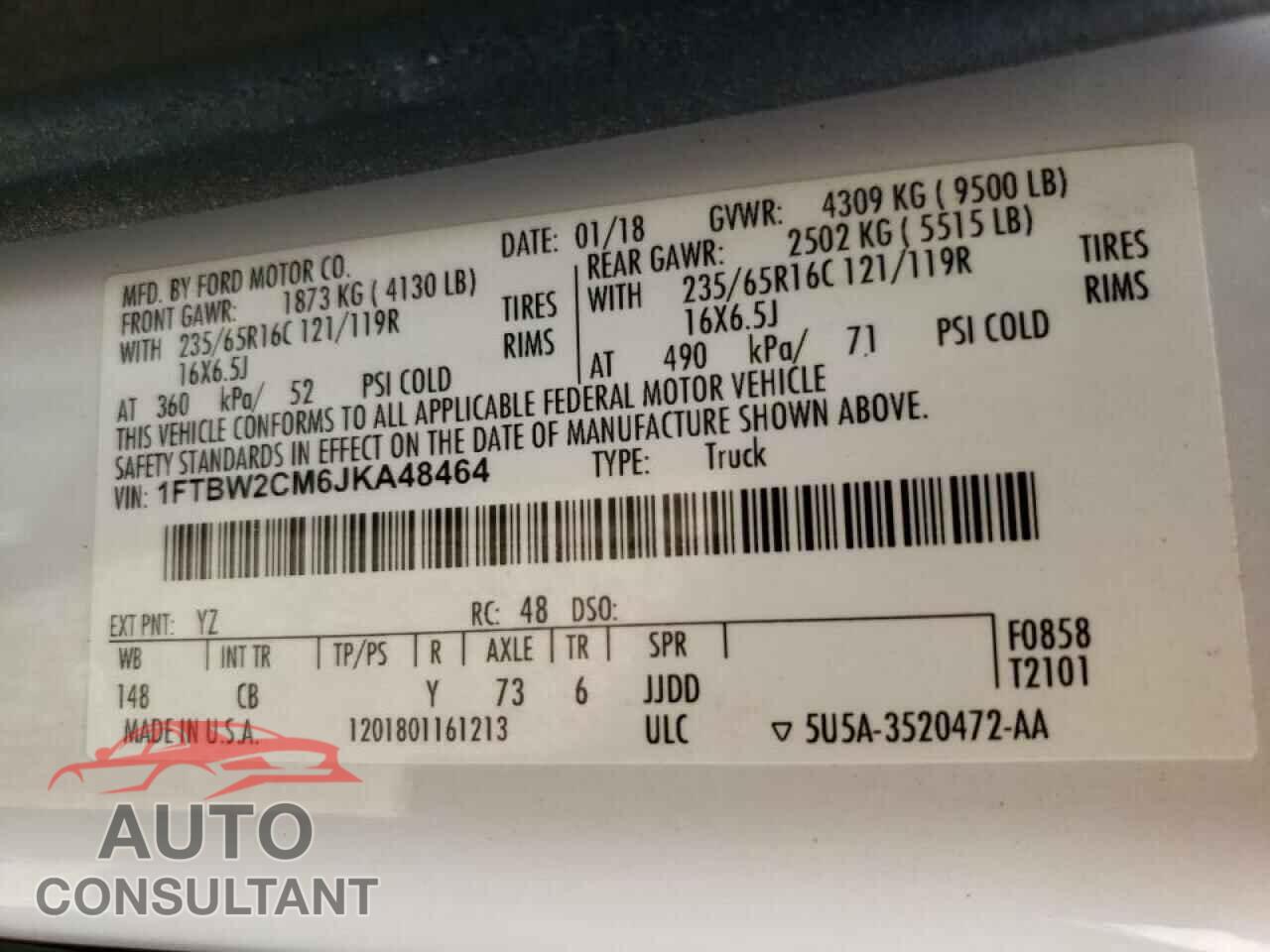 FORD TRANSIT CO 2018 - 1FTBW2CM6JKA48464