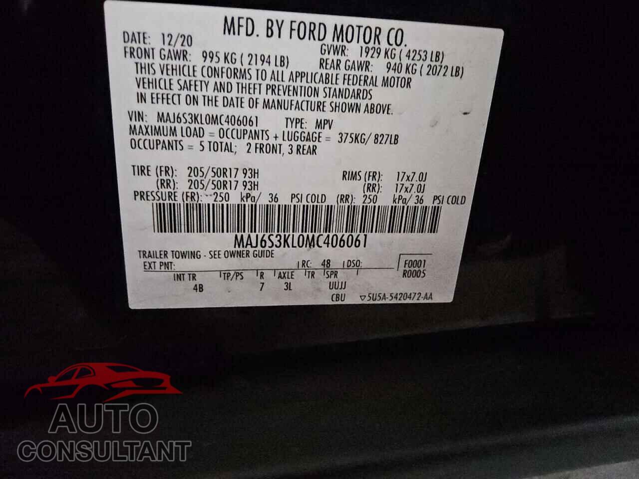 FORD ECOSPORT 2021 - MAJ6S3KL0MC406061