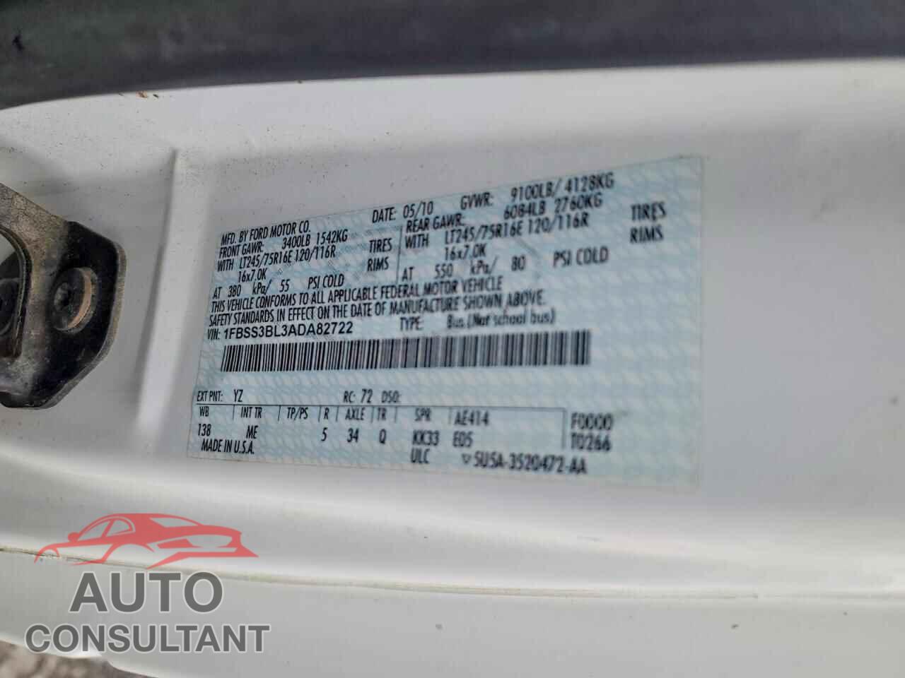 FORD ECONOLINE 2010 - 1FBSS3BL3ADA82722