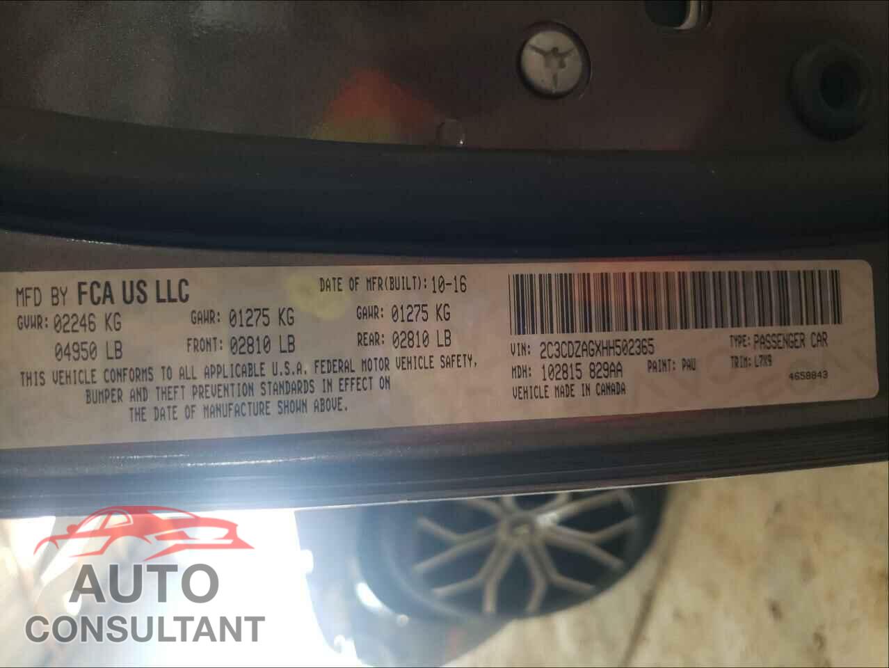 DODGE CHALLENGER 2017 - 2C3CDZAGXHH502365