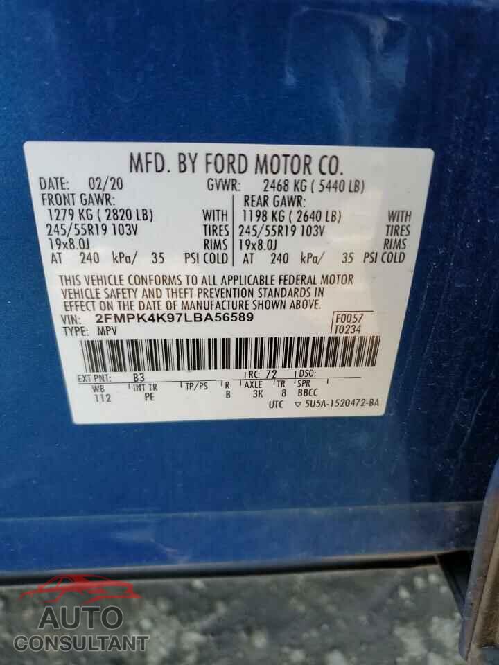 FORD EDGE 2020 - 2FMPK4K97LBA56589