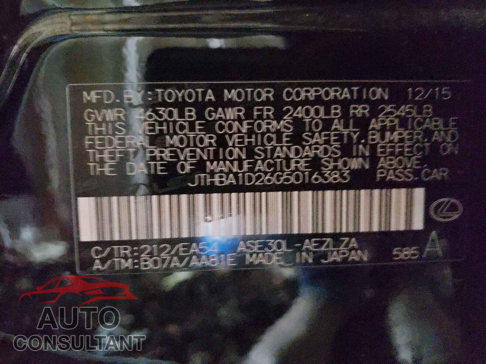 LEXUS IS 2016 - JTHBA1D26G5016383