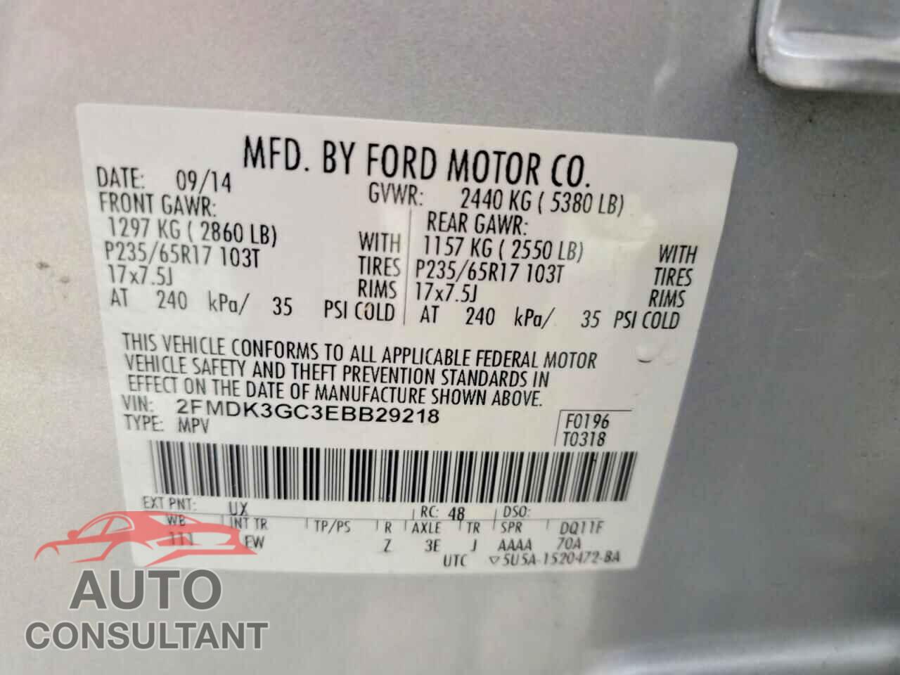 FORD EDGE 2014 - 2FMDK3GC3EBB29218