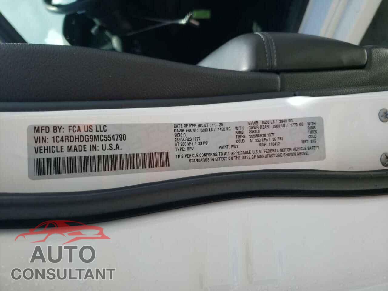 DODGE DURANGO 2021 - 1C4RDHDG9MC554790