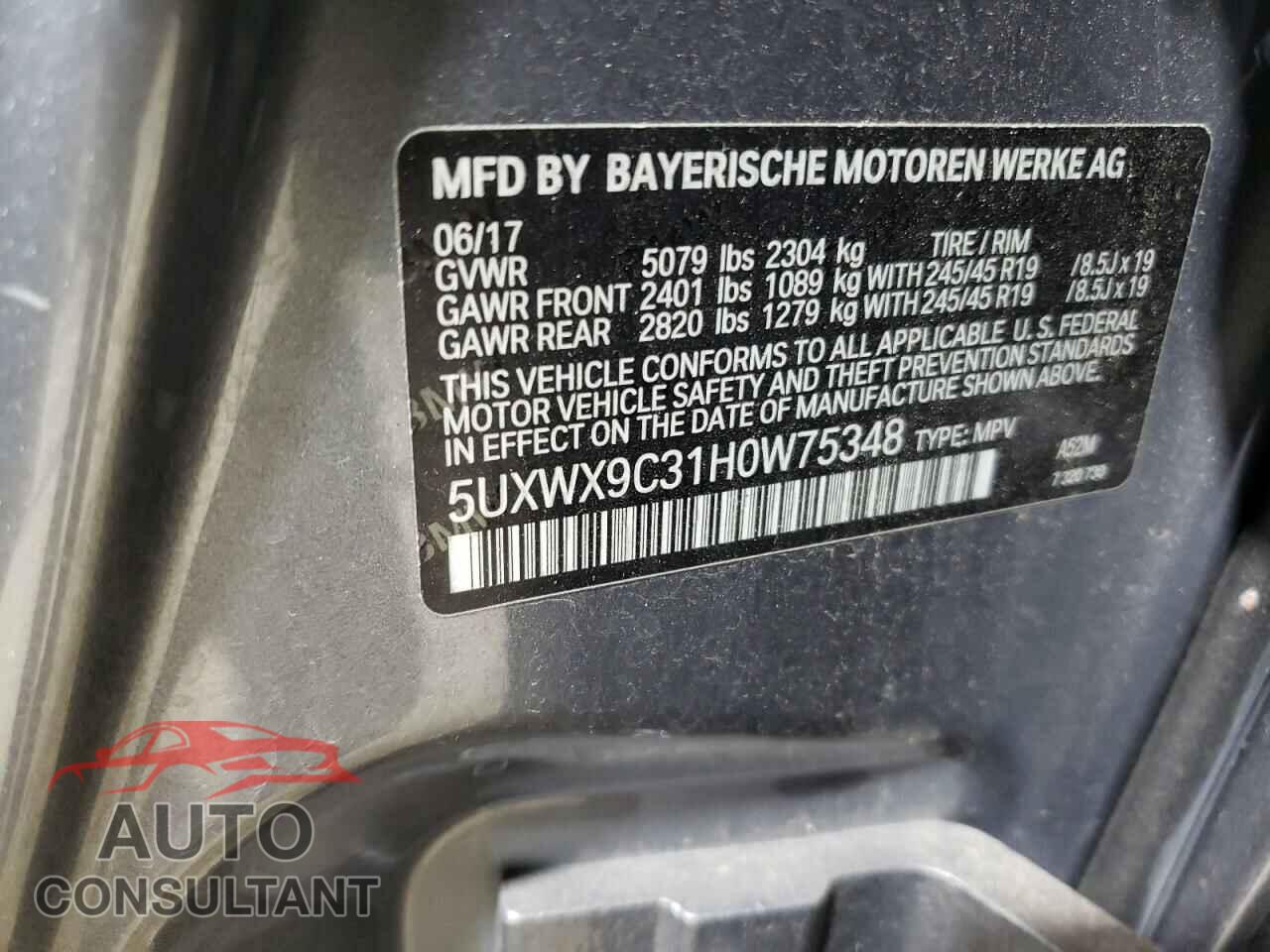 BMW X3 2017 - 5UXWX9C31H0W75348