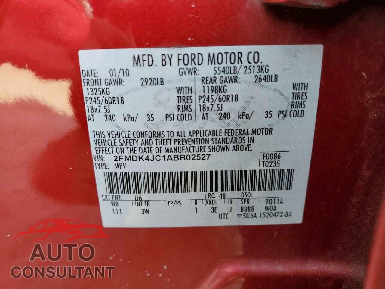 FORD EDGE 2010 - 2FMDK4JC1ABB02527