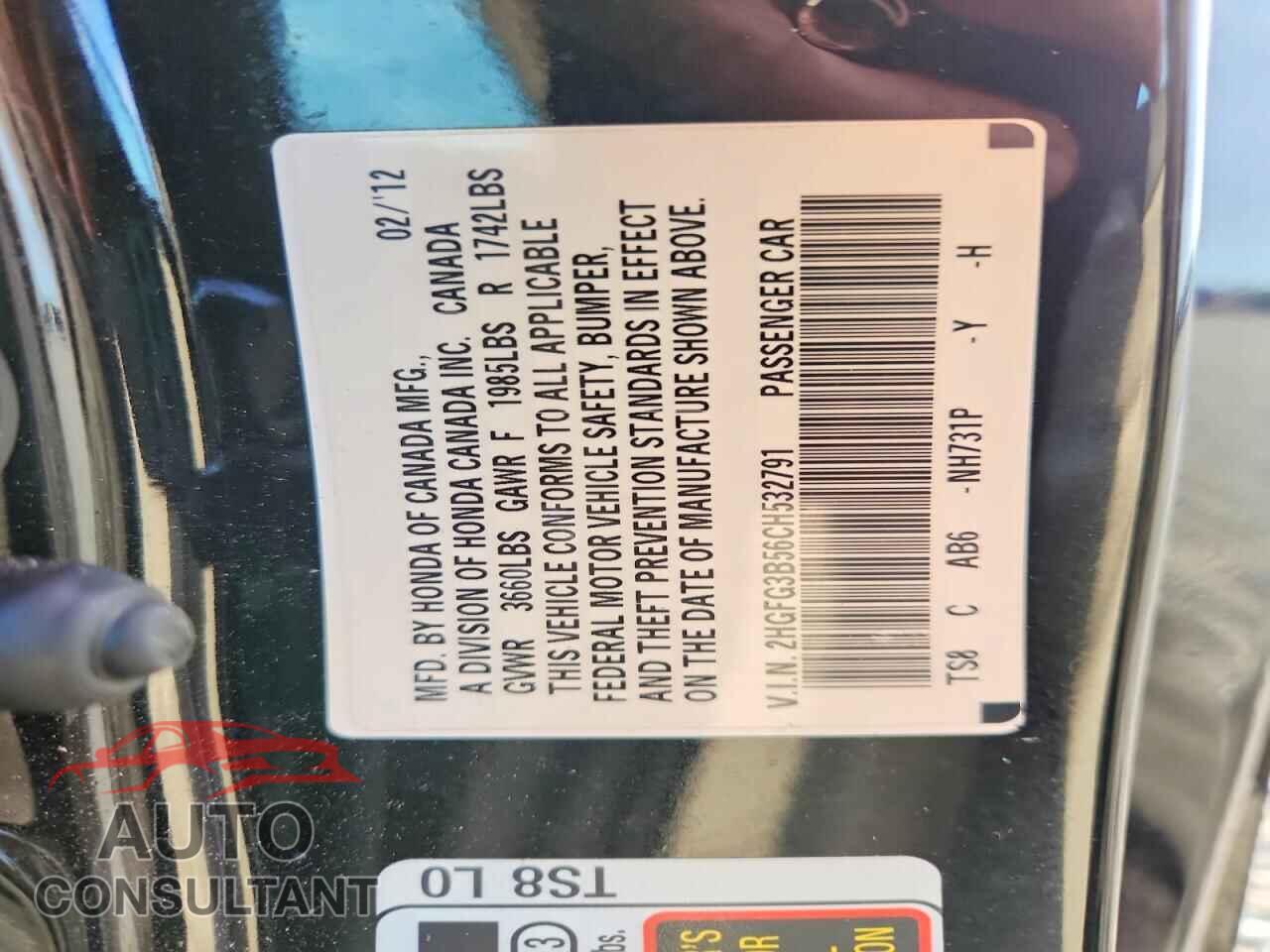 HONDA CIVIC 2012 - 2HGFG3B56CH532791