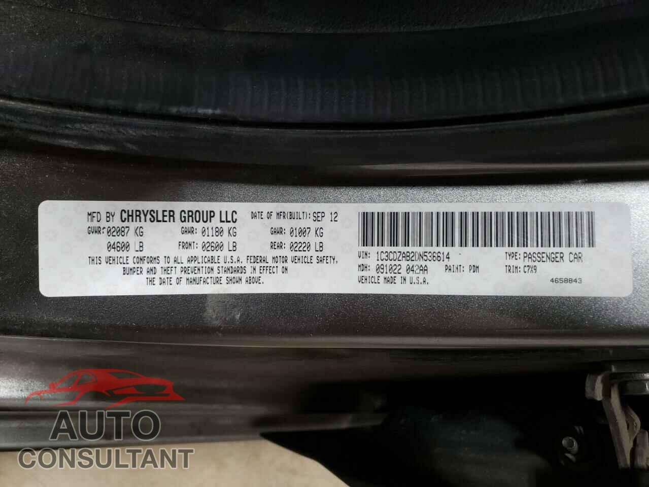 DODGE AVENGER 2013 - 1C3CDZAB2DN536614