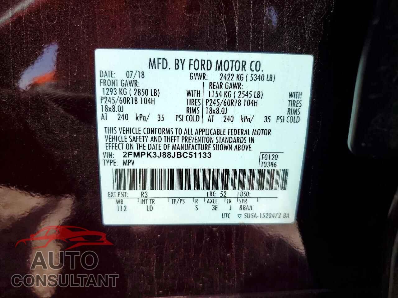 FORD EDGE 2018 - 2FMPK3J88JBC51133