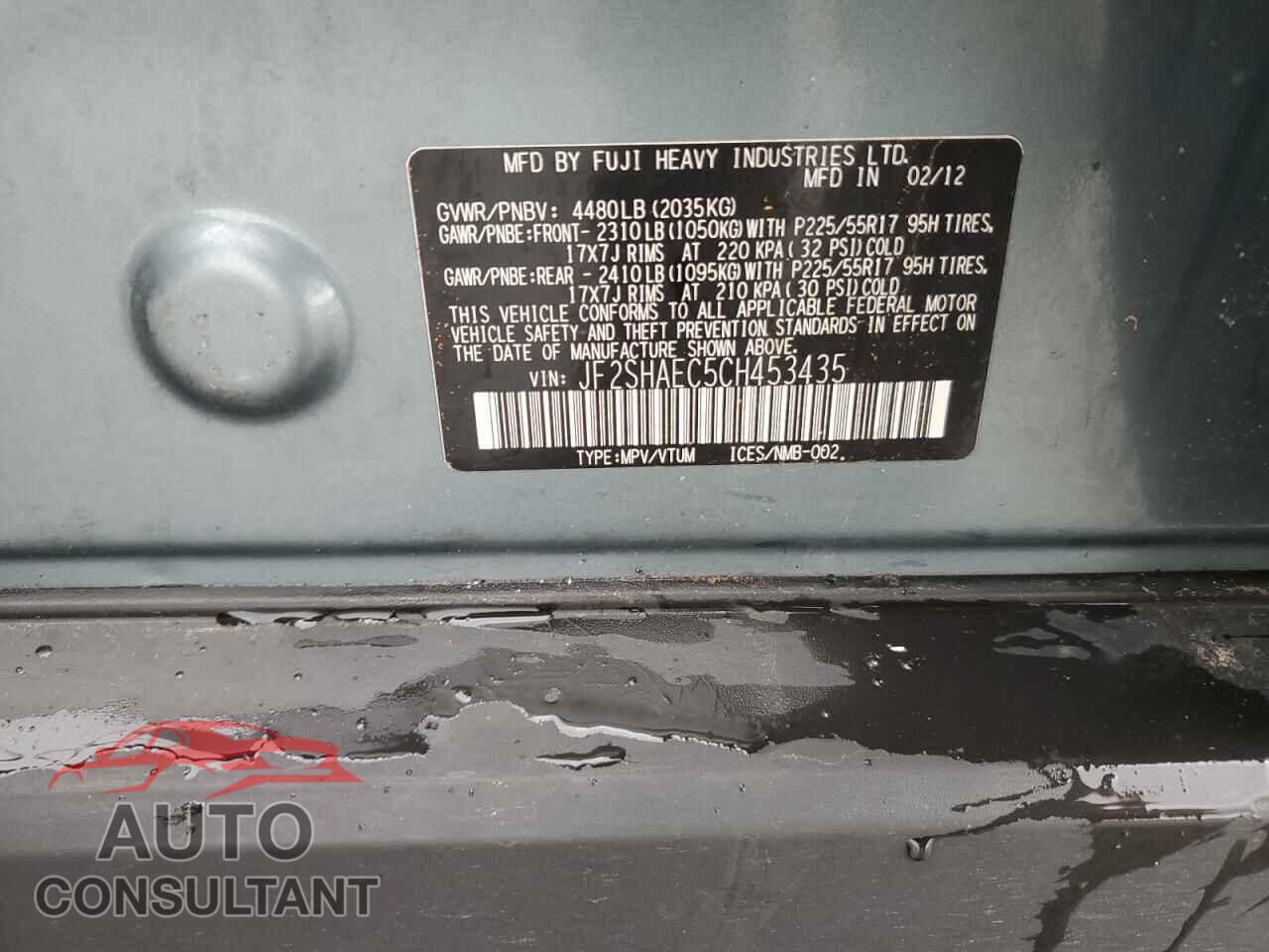 SUBARU FORESTER 2012 - JF2SHAEC5CH453435