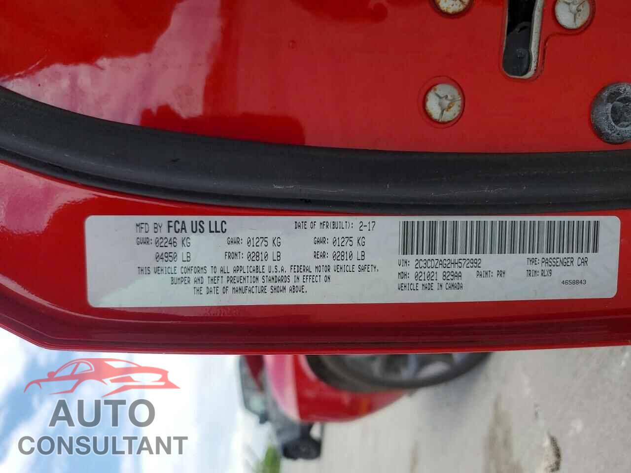 DODGE CHALLENGER 2017 - 2C3CDZAG2HH572992