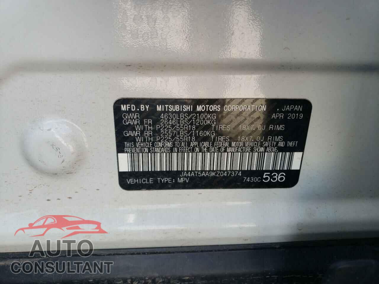 MITSUBISHI ECLIPSE 2019 - JA4AT5AA9KZ047374