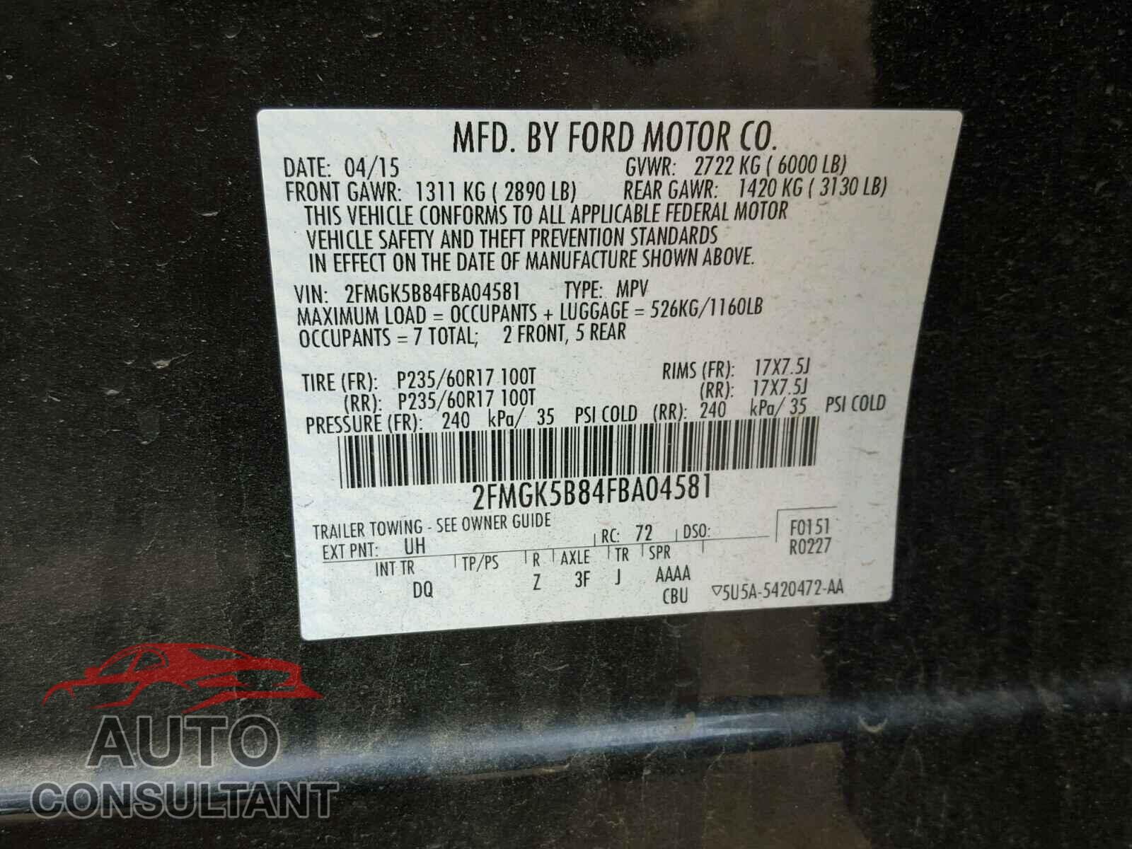 FORD FLEX SE 2015 - 2FMGK5B84FBA04581