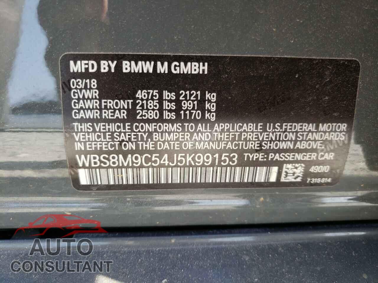 BMW M3 2018 - WBS8M9C54J5K99153