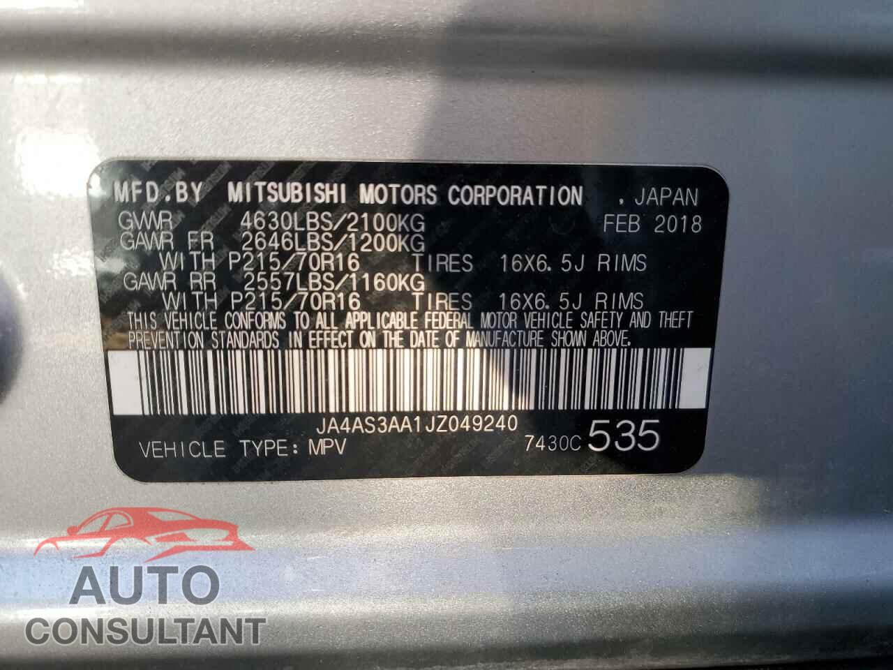 MITSUBISHI ECLIPSE 2018 - JA4AS3AA1JZ049240