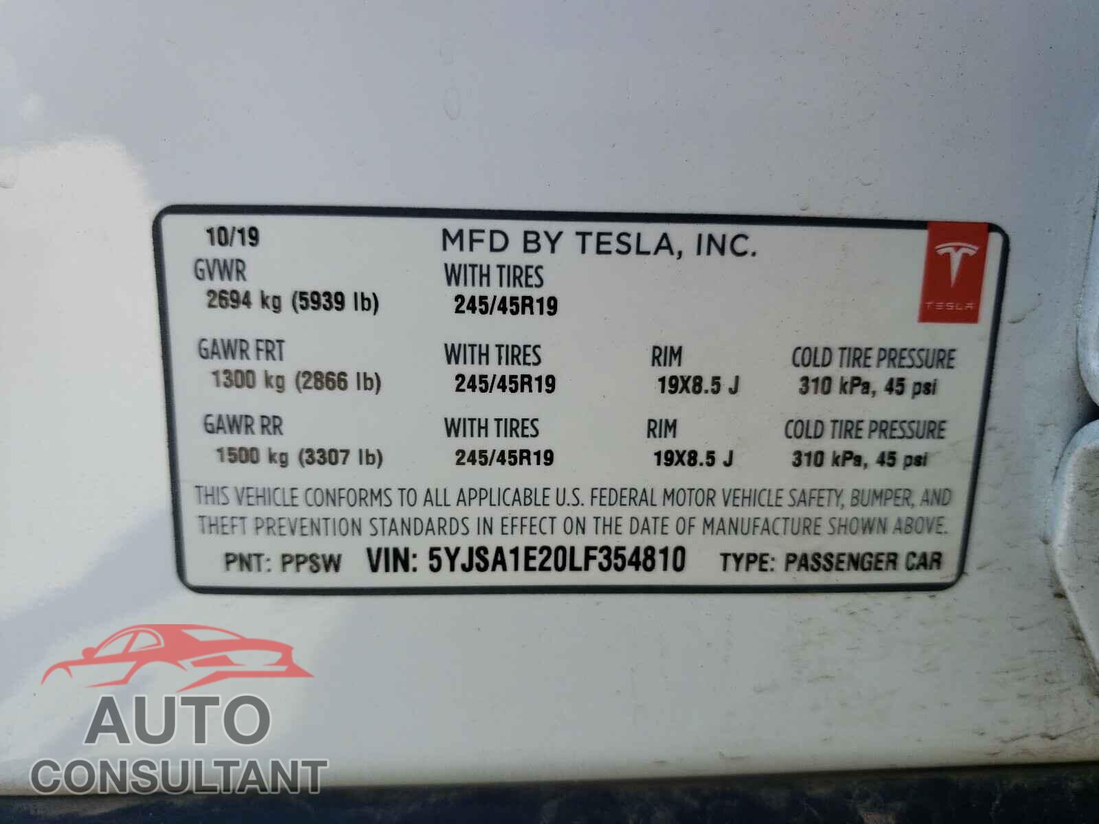 TESLA MODEL S 2020 - 5YJSA1E20LF354810